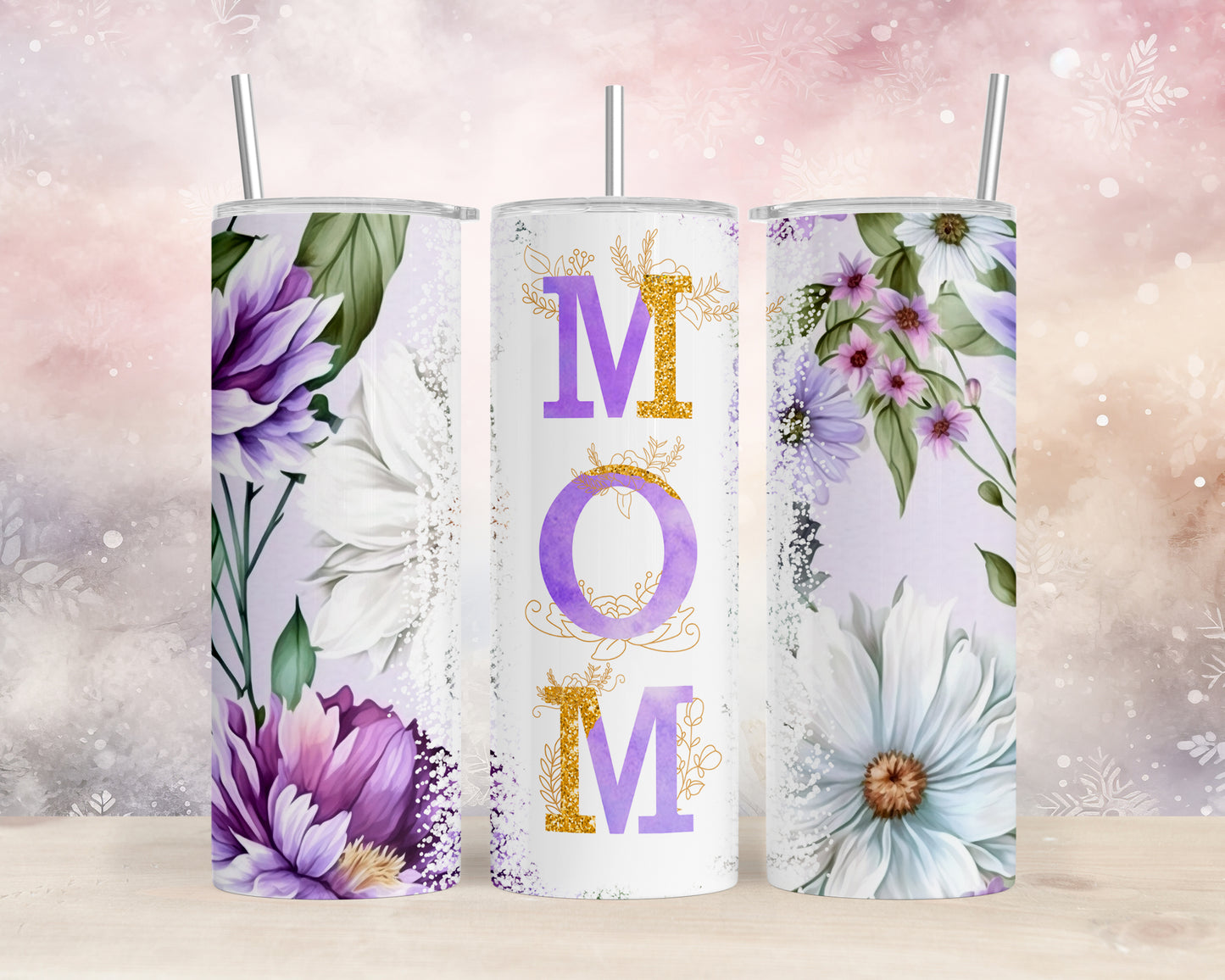 Skinny Tumbler with Straw, 20oz, Floral Mum, awd-532