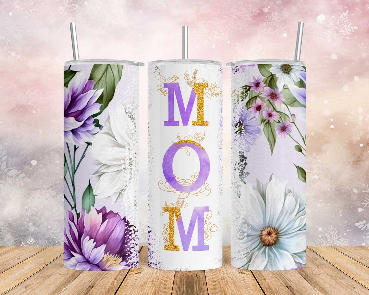 Skinny Tumbler with Straw, 20oz, Floral Mum, awd-532