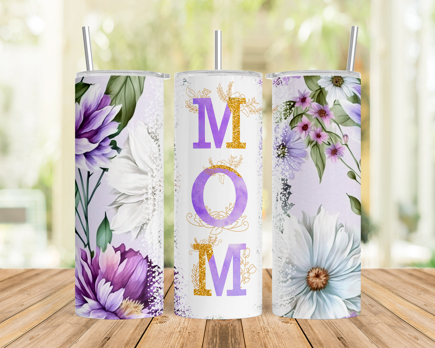 Skinny Tumbler with Straw, 20oz, Floral Mum, awd-532