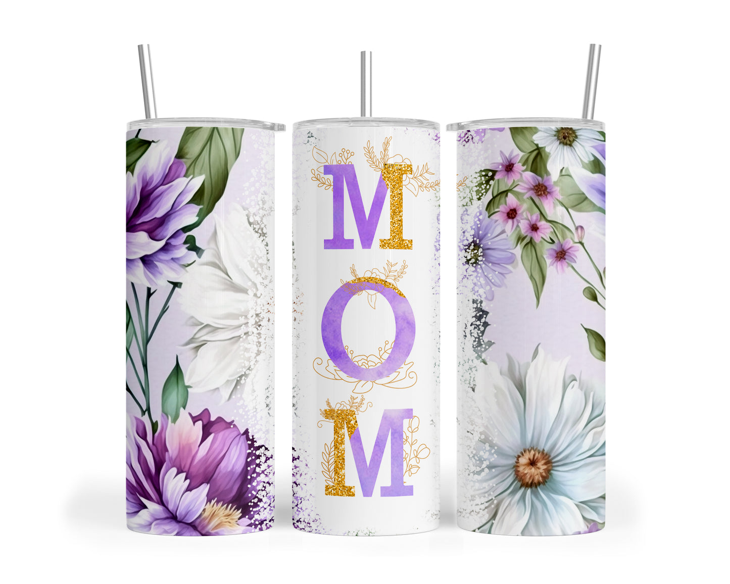 Skinny Tumbler with Straw, 20oz, Floral Mum, awd-532