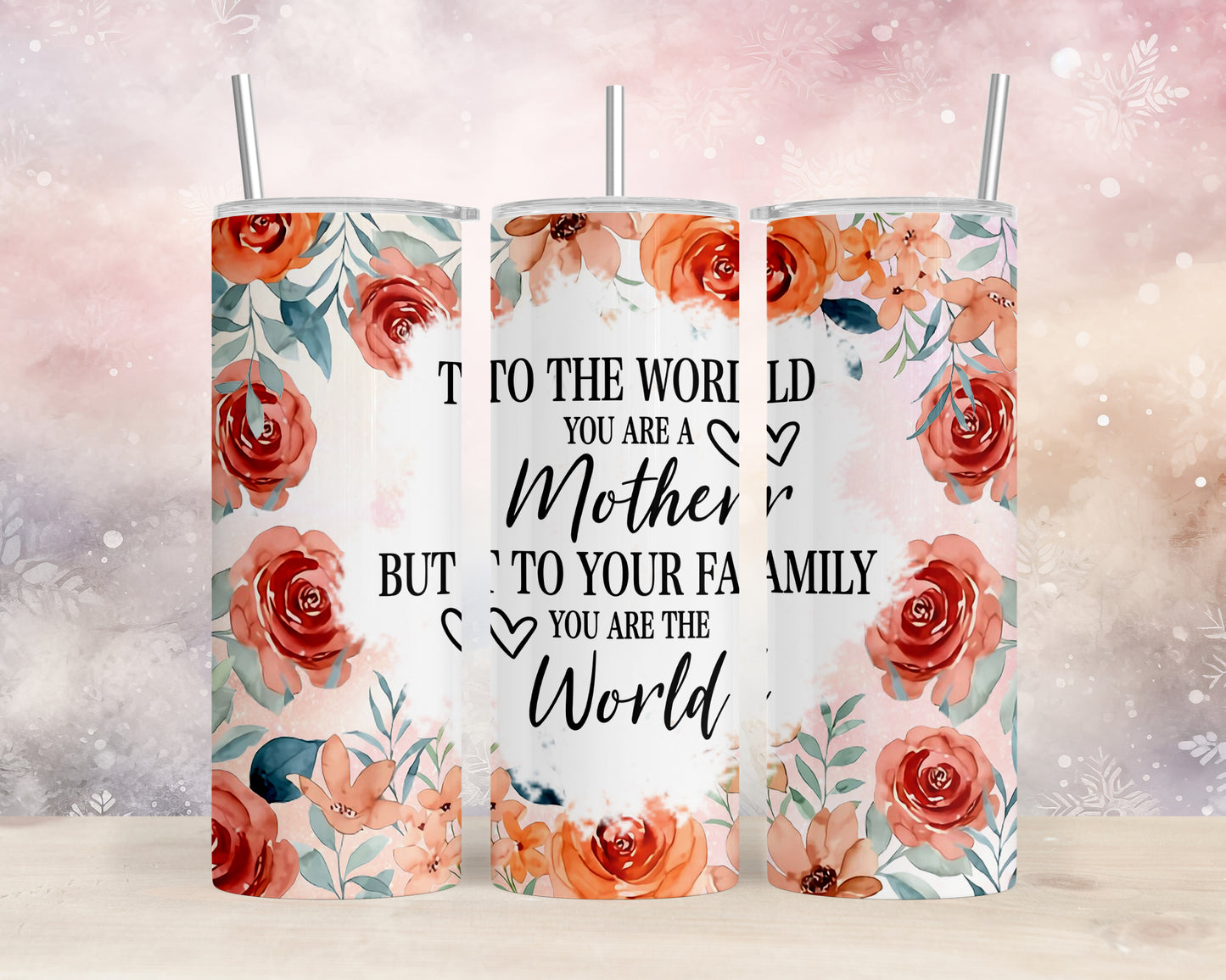 Skinny Tumbler with Straw, 20oz, Floral Mum Quote, awd-535