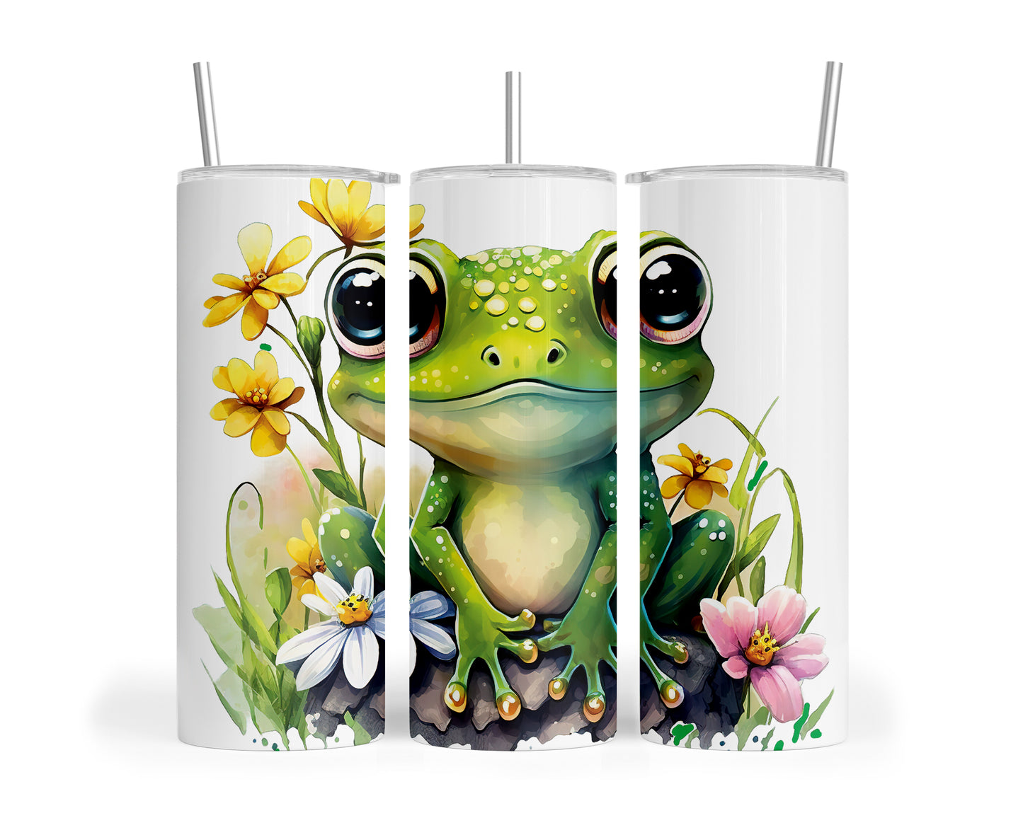 Skinny Tumbler with Straw, 20oz, Frog, awd-538