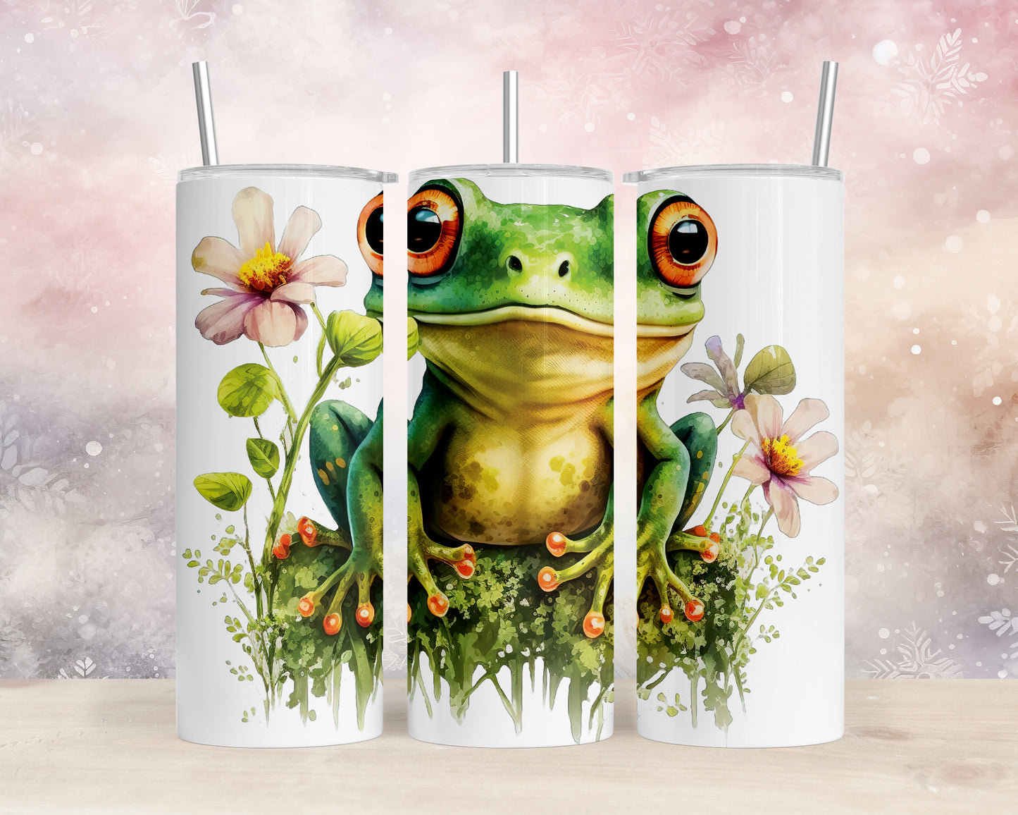 Skinny Tumbler with Straw, 20oz, Frog, awd-540