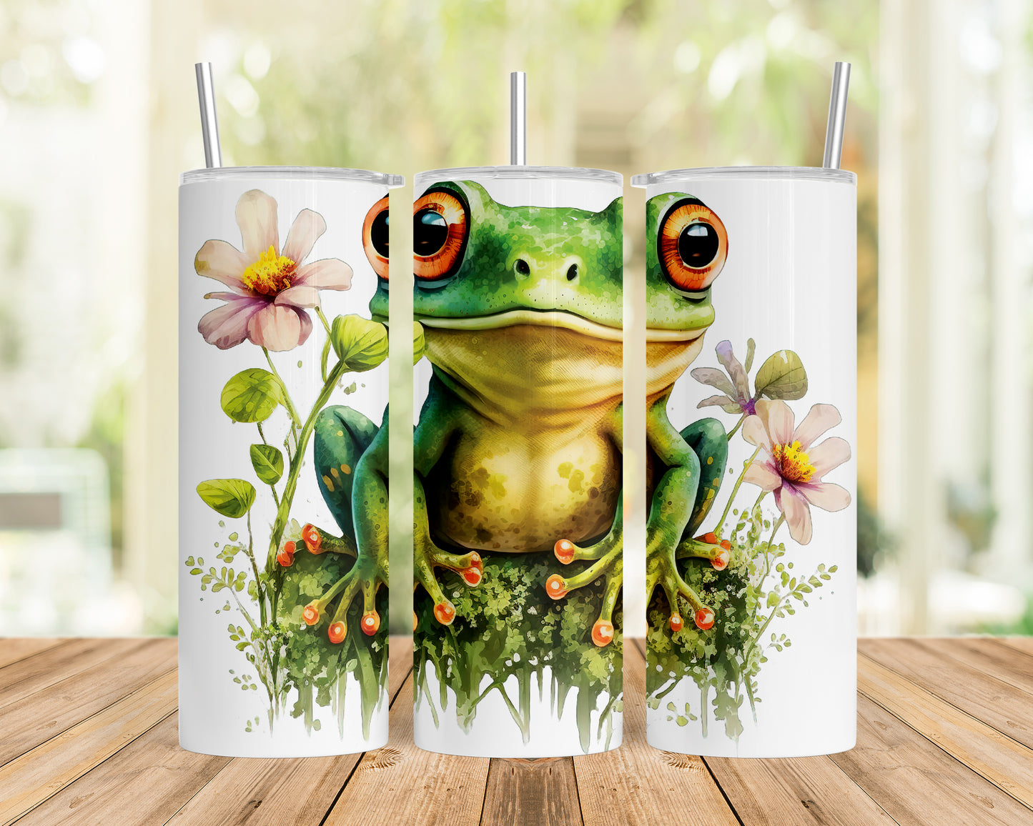 Skinny Tumbler with Straw, 20oz, Frog, awd-540