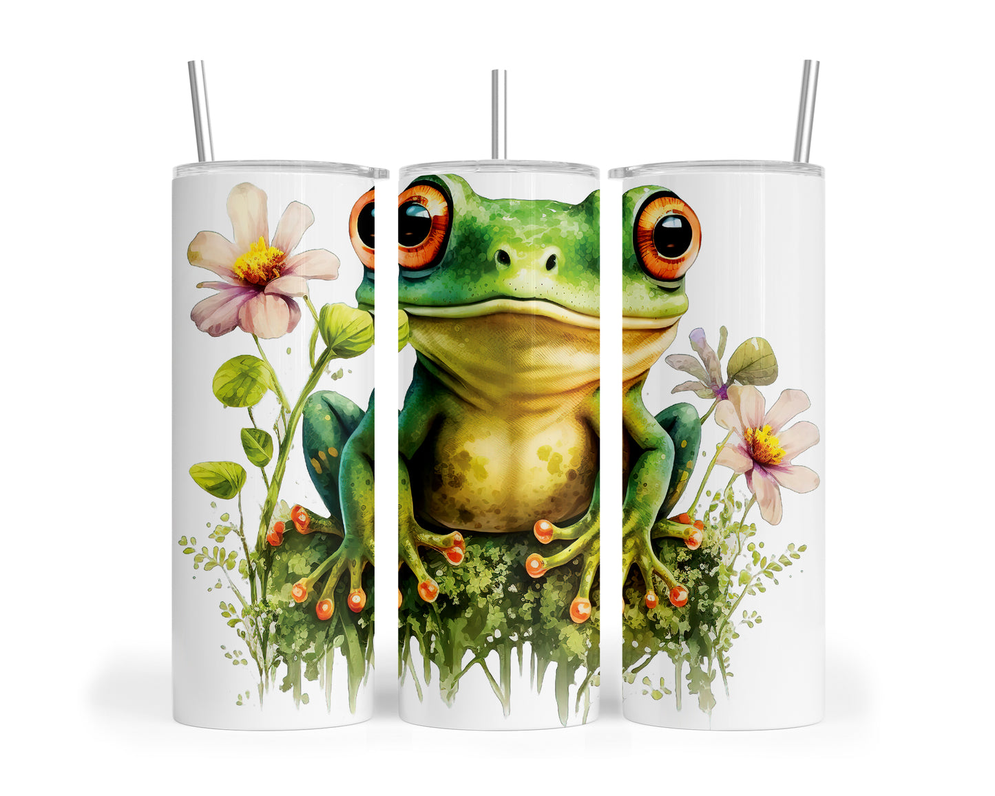 Skinny Tumbler with Straw, 20oz, Frog, awd-540