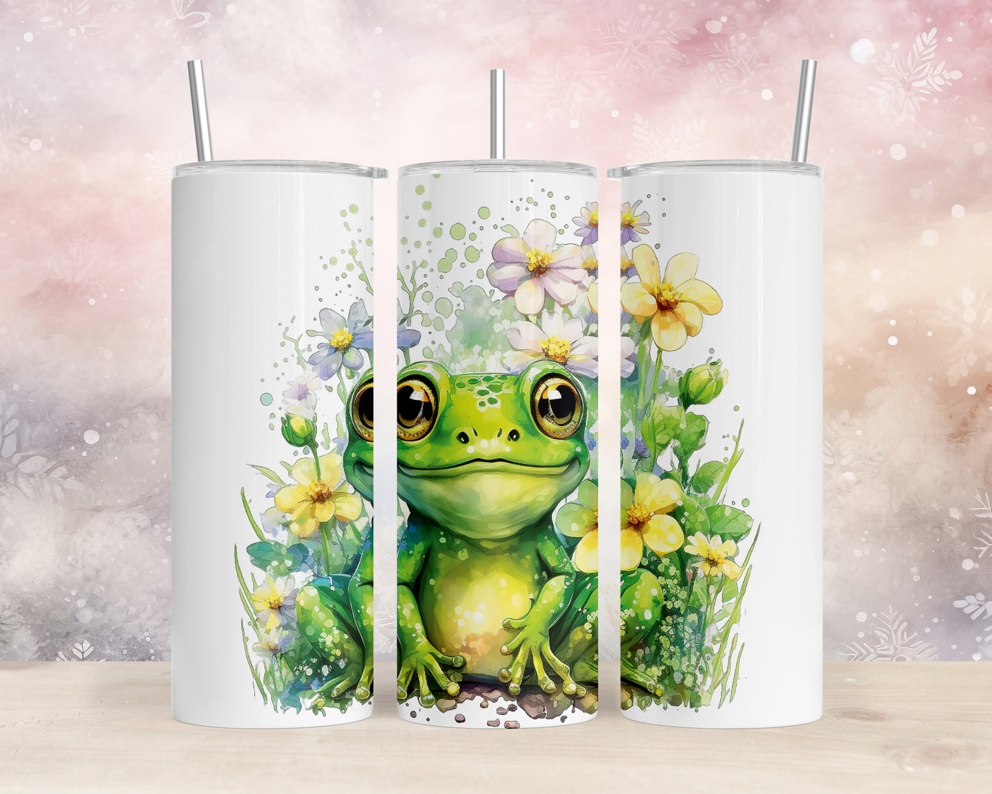 Skinny Tumbler with Straw, 20oz, Frog, awd-541