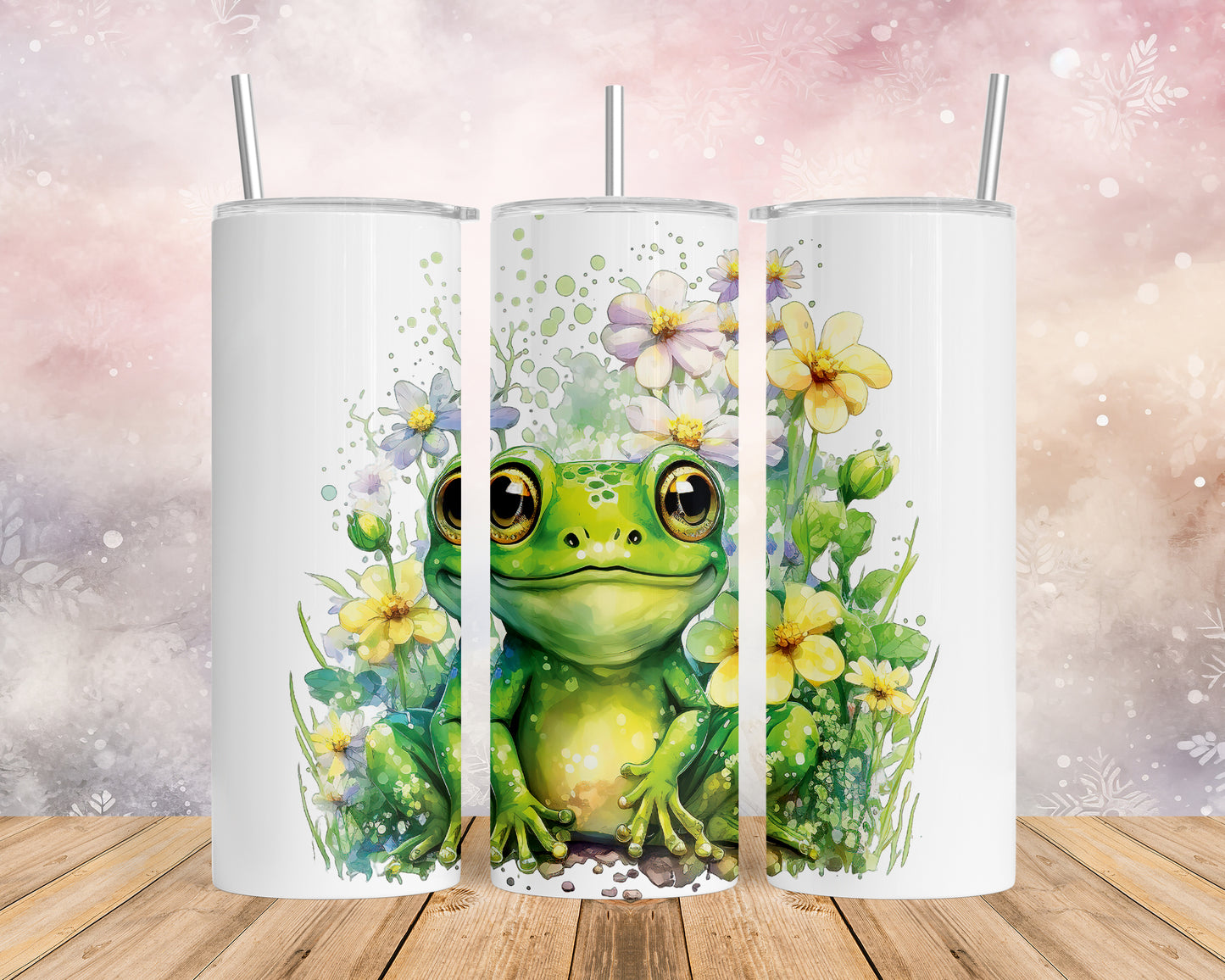 Skinny Tumbler with Straw, 20oz, Frog, awd-541