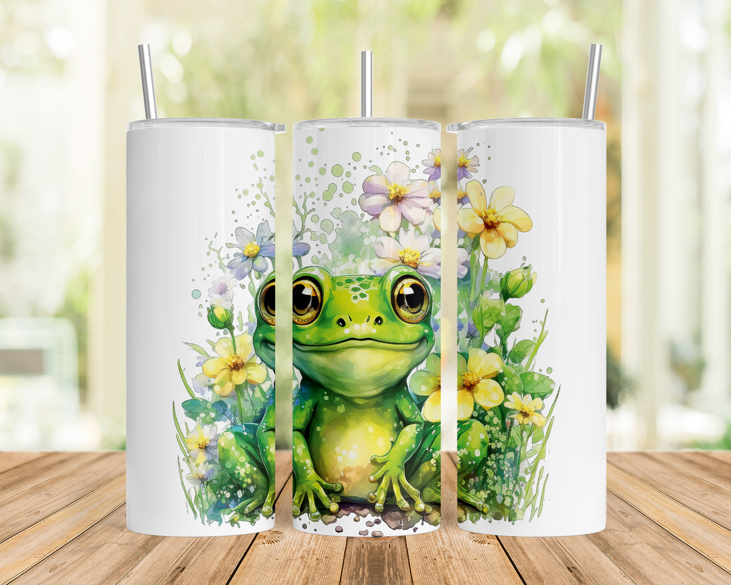 Skinny Tumbler with Straw, 20oz, Frog, awd-541