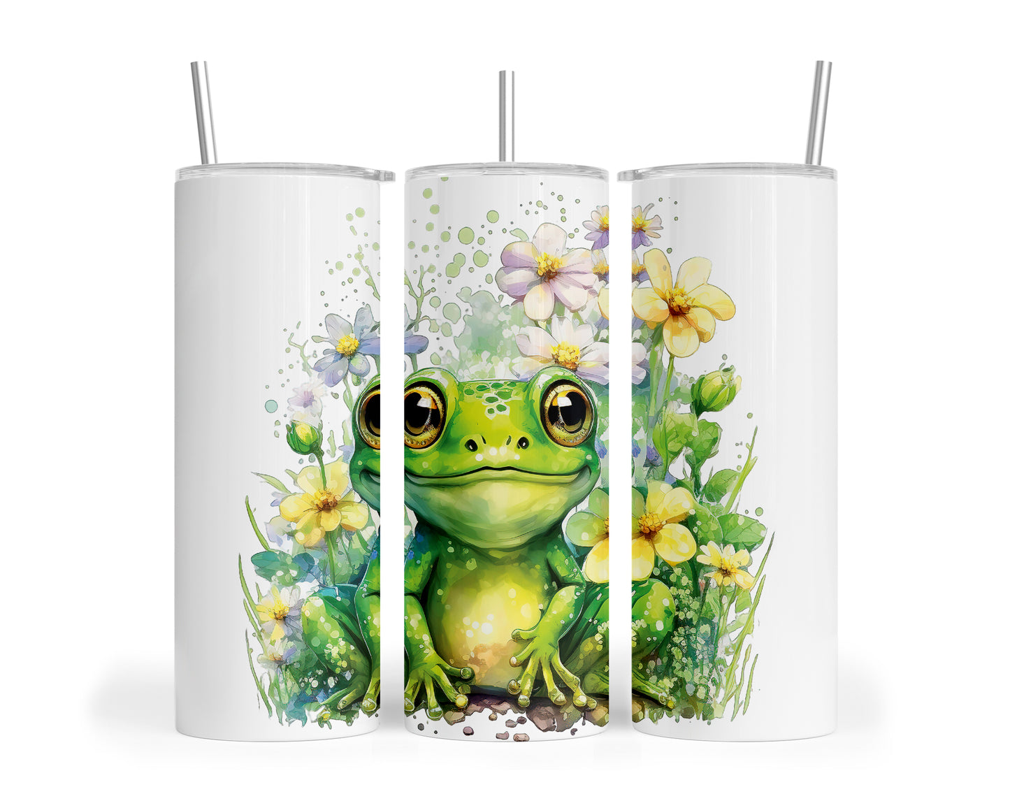 Skinny Tumbler with Straw, 20oz, Frog, awd-541