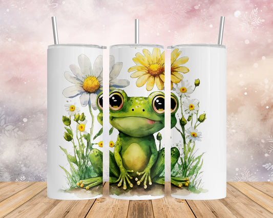 Skinny Tumbler with Straw, 20oz, Frog, awd-542