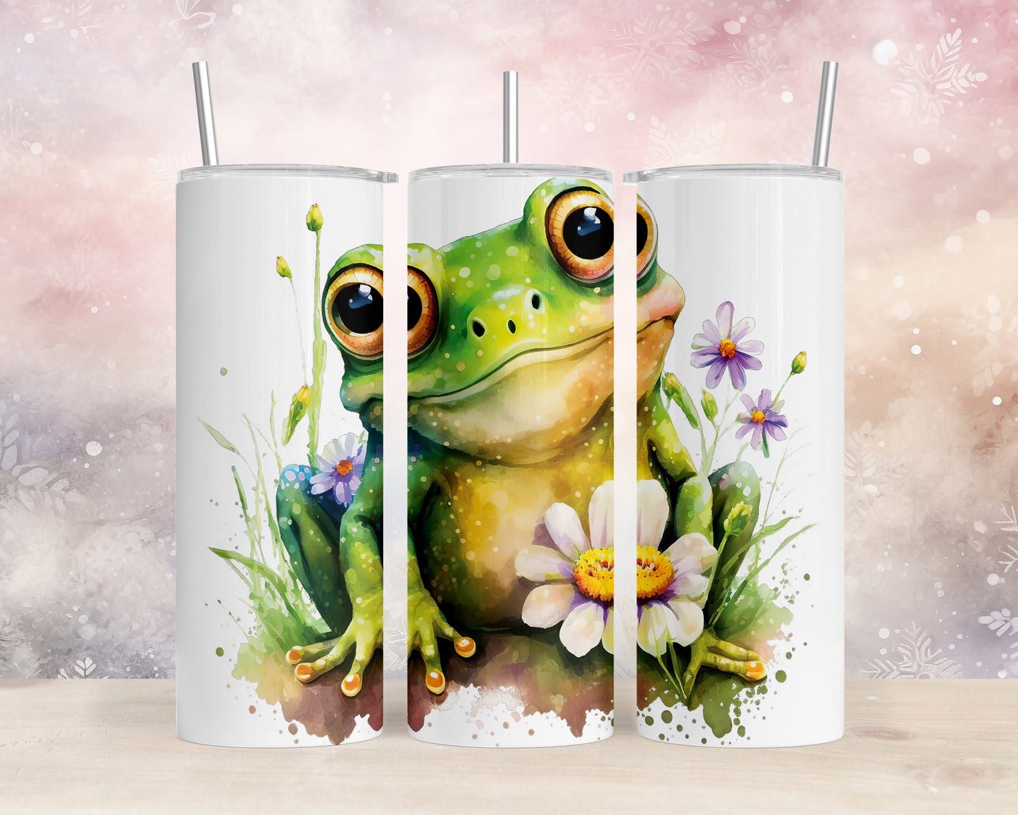 Skinny Tumbler with Straw, 20oz, Frog, awd-543