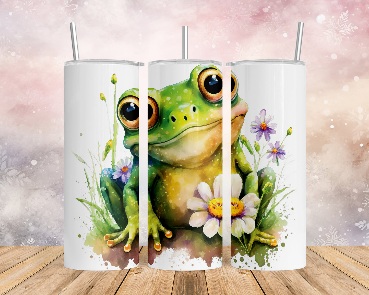 Skinny Tumbler with Straw, 20oz, Frog, awd-543