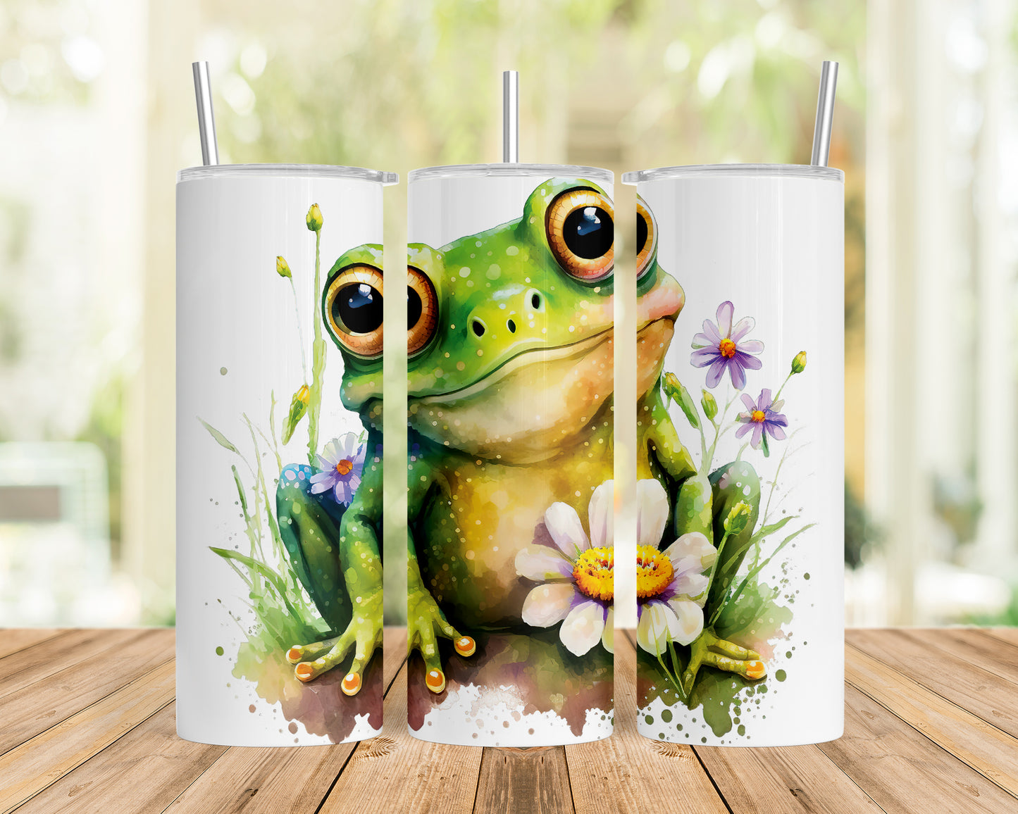 Skinny Tumbler with Straw, 20oz, Frog, awd-543