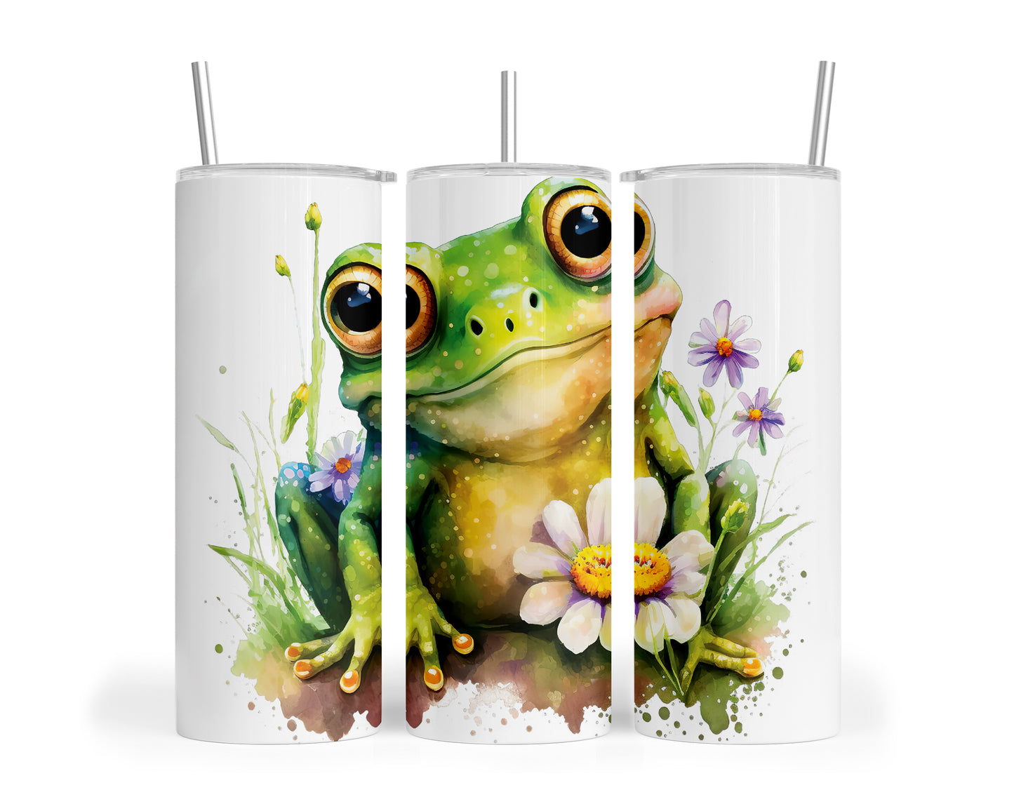 Skinny Tumbler with Straw, 20oz, Frog, awd-543