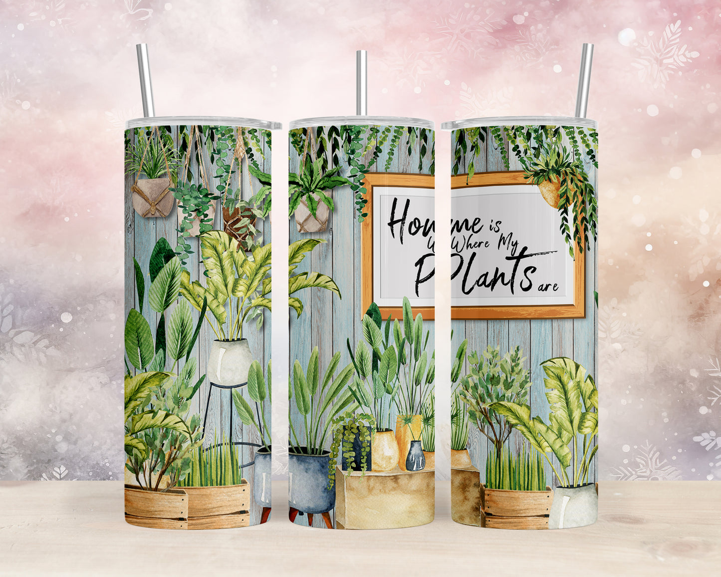 Skinny Tumbler with Straw, 20oz, Home is where the Plants are, awd-024