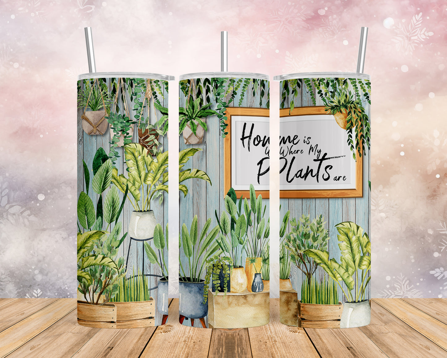 Skinny Tumbler with Straw, 20oz, Home is where the Plants are, awd-024