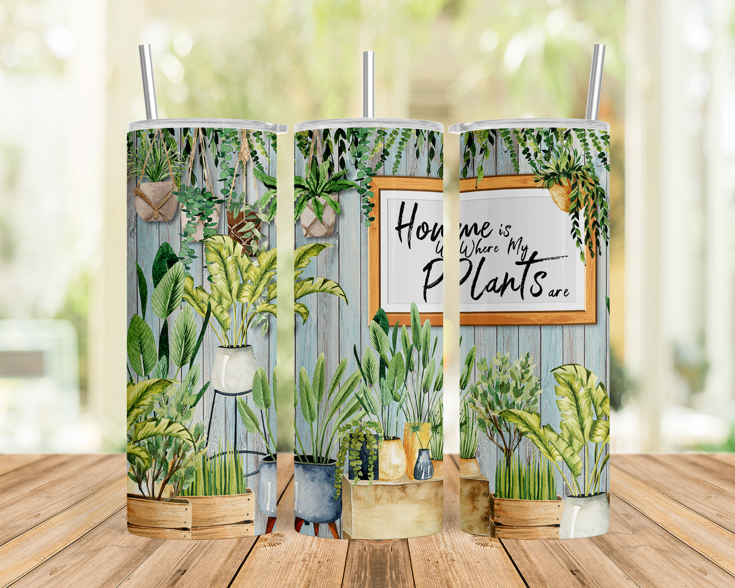 Skinny Tumbler with Straw, 20oz, Home is where the Plants are, awd-024