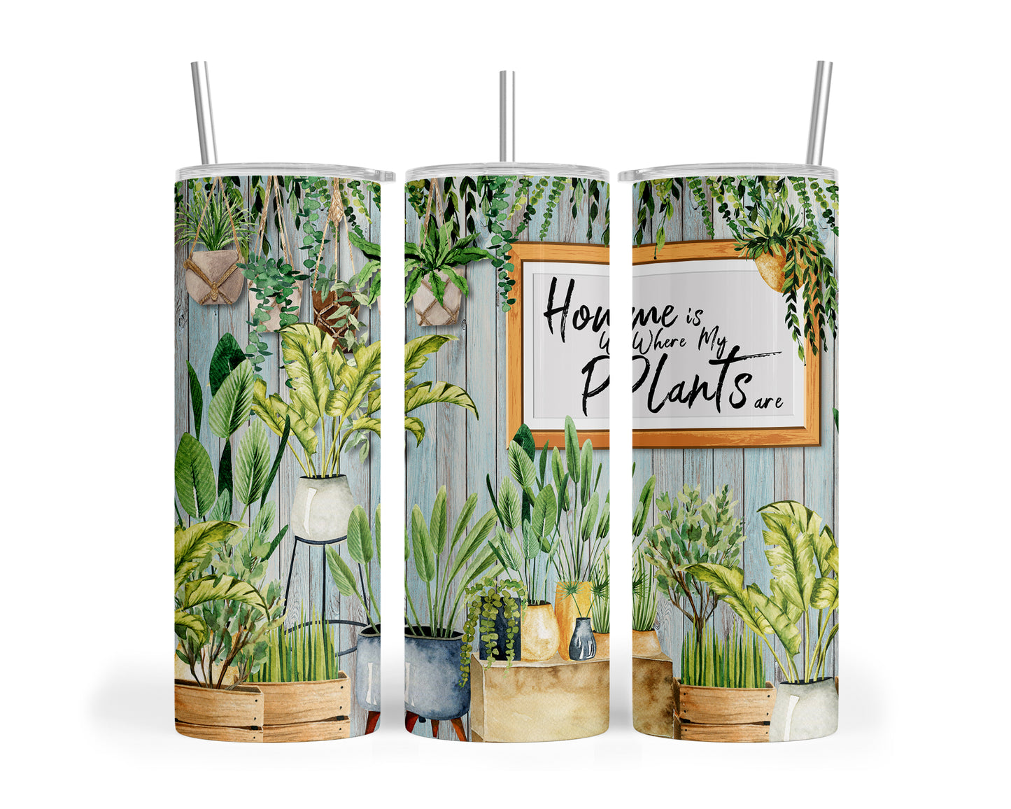 Skinny Tumbler with Straw, 20oz, Home is where the Plants are, awd-024