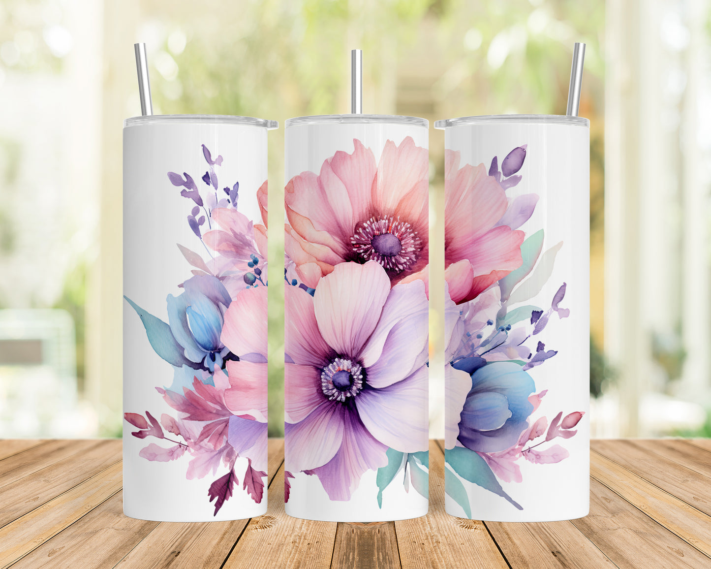 Skinny Tumbler with Straw, 20oz, Floral, awd-030