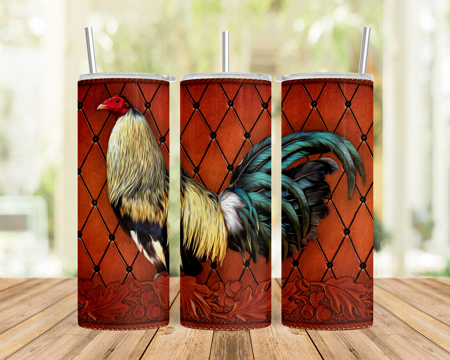 Skinny Tumbler with Straw, 20oz Rooster, awd-36