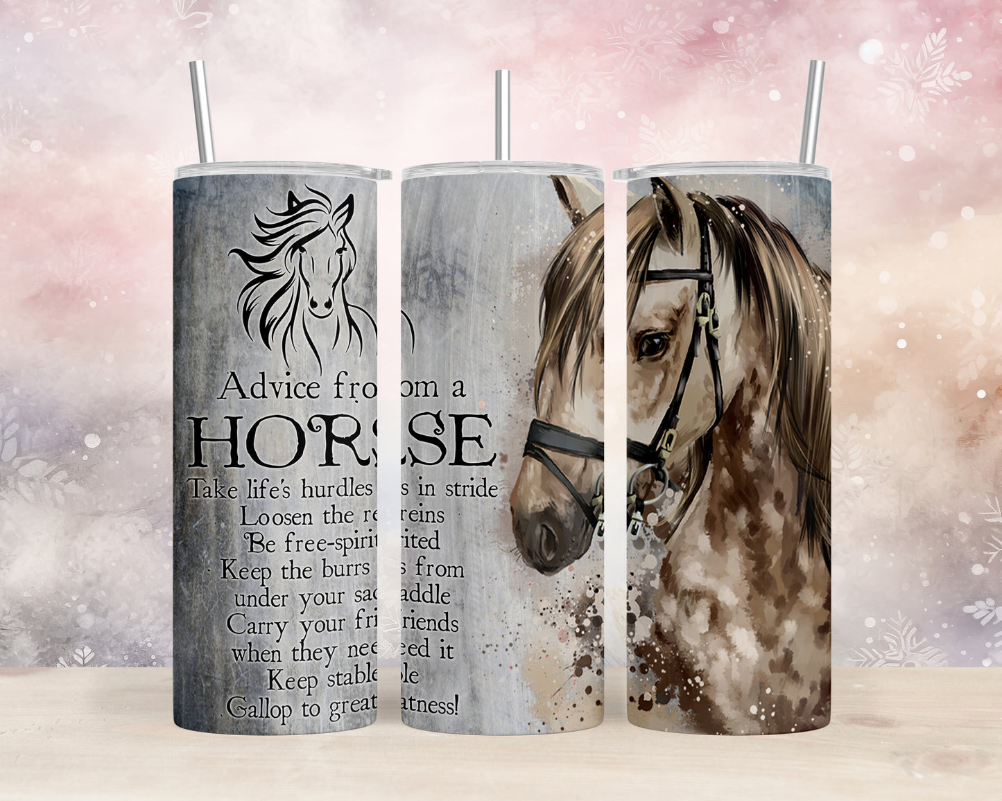 Skinny Tumbler with Straw, 20oz, Horse Quote, awd-207