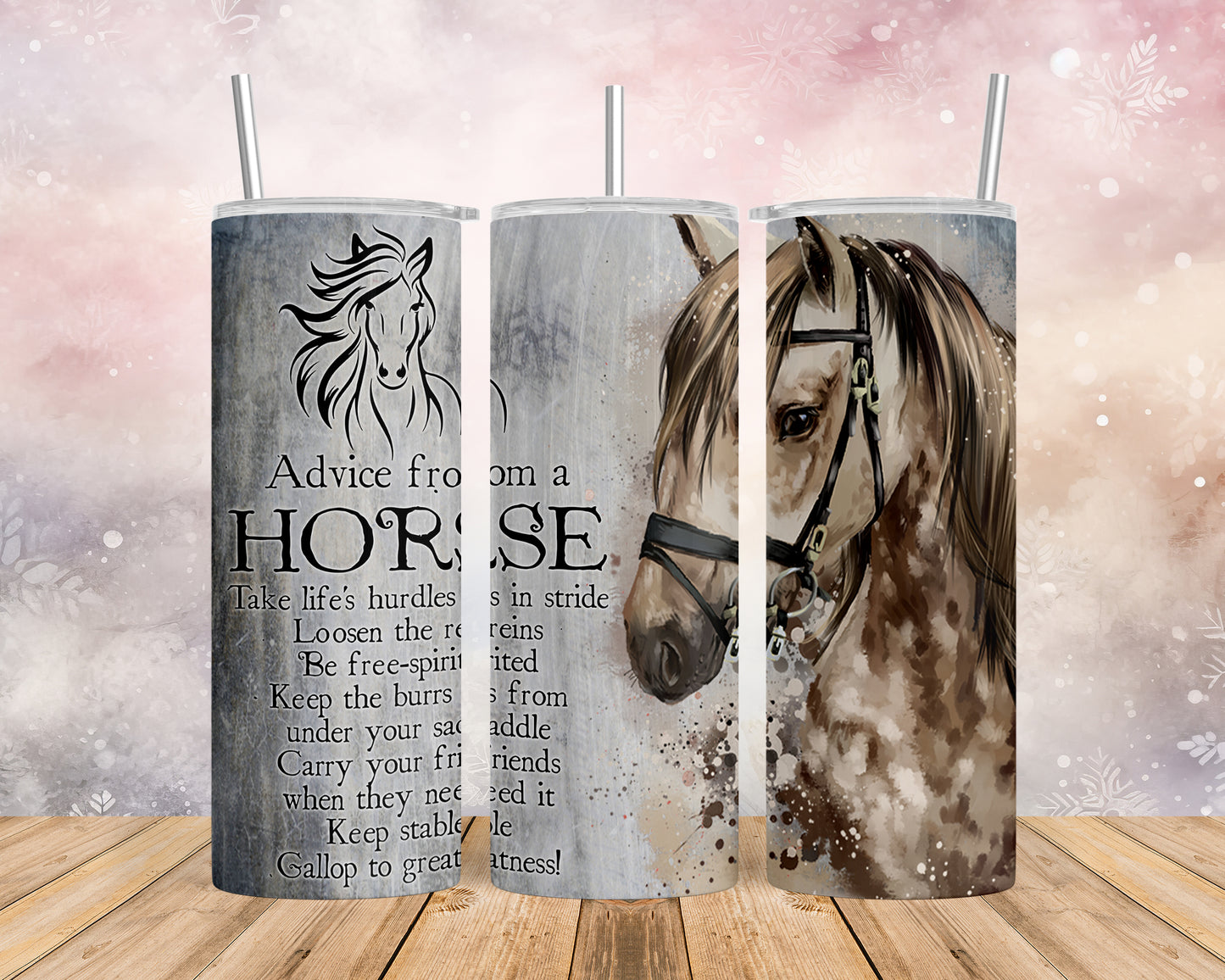 Skinny Tumbler with Straw, 20oz, Horse Quote, awd-207