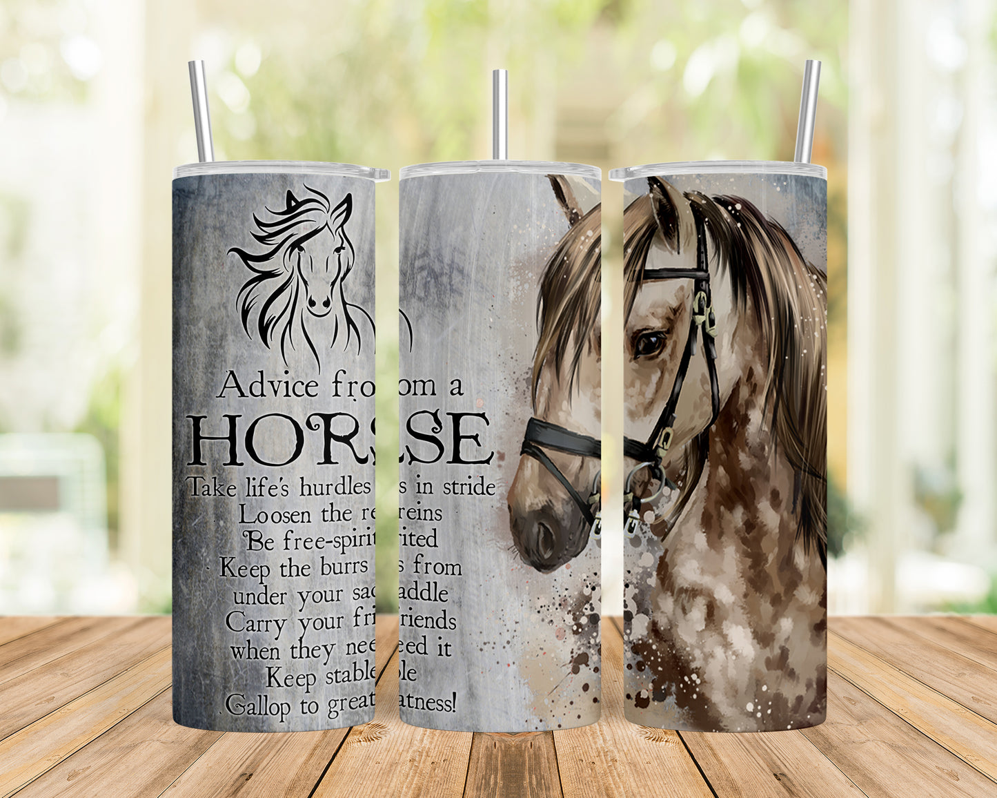 Skinny Tumbler with Straw, 20oz, Horse Quote, awd-207