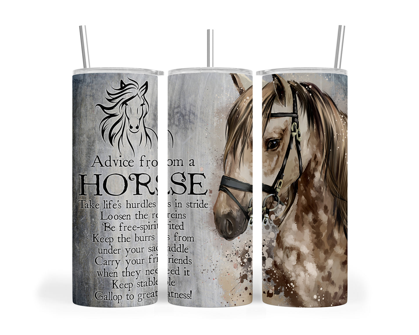 Skinny Tumbler with Straw, 20oz, Horse Quote, awd-207