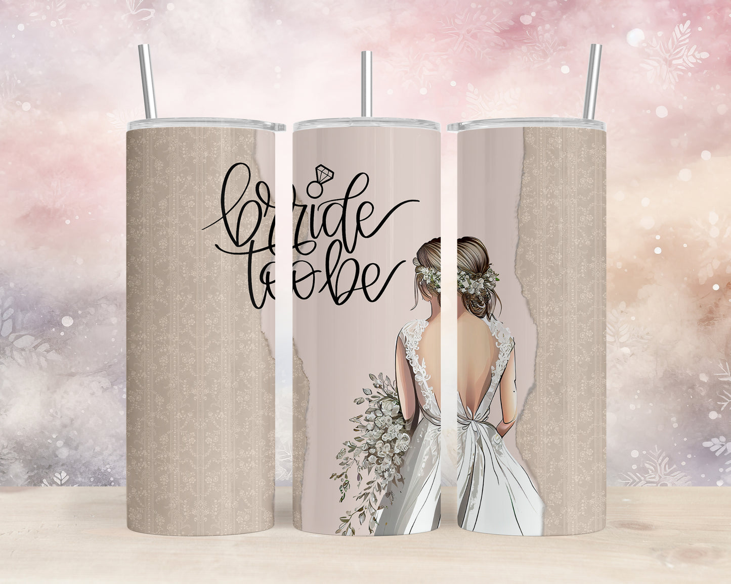 Skinny Tumbler with Straw, 20oz, Bride to Be, awd-222