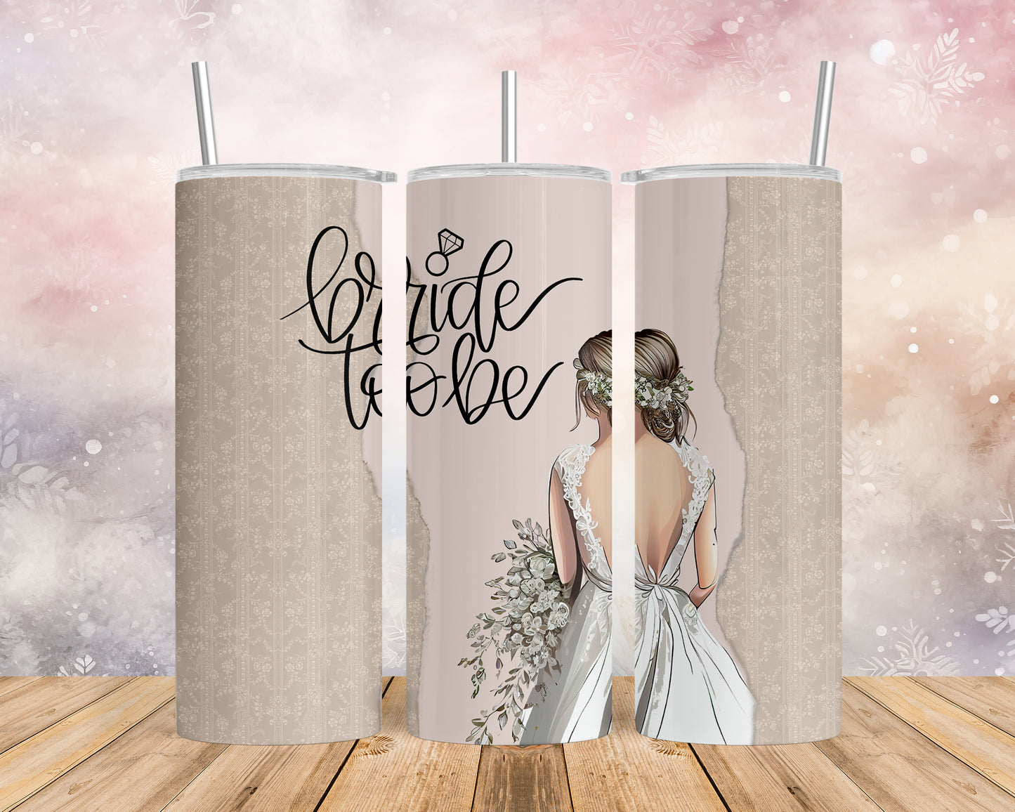 Skinny Tumbler with Straw, 20oz, Bride to Be, awd-222