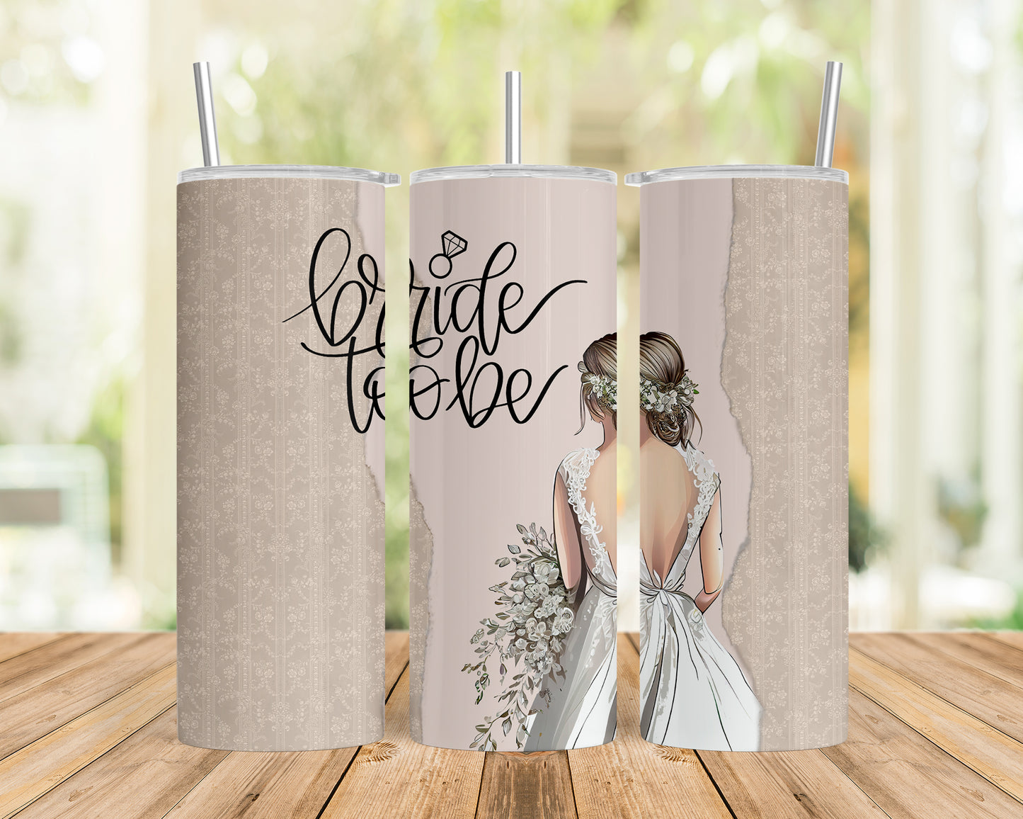 Skinny Tumbler with Straw, 20oz, Bride to Be, awd-222