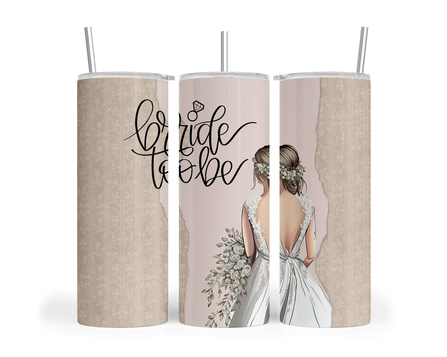 Skinny Tumbler with Straw, 20oz, Bride to Be, awd-222