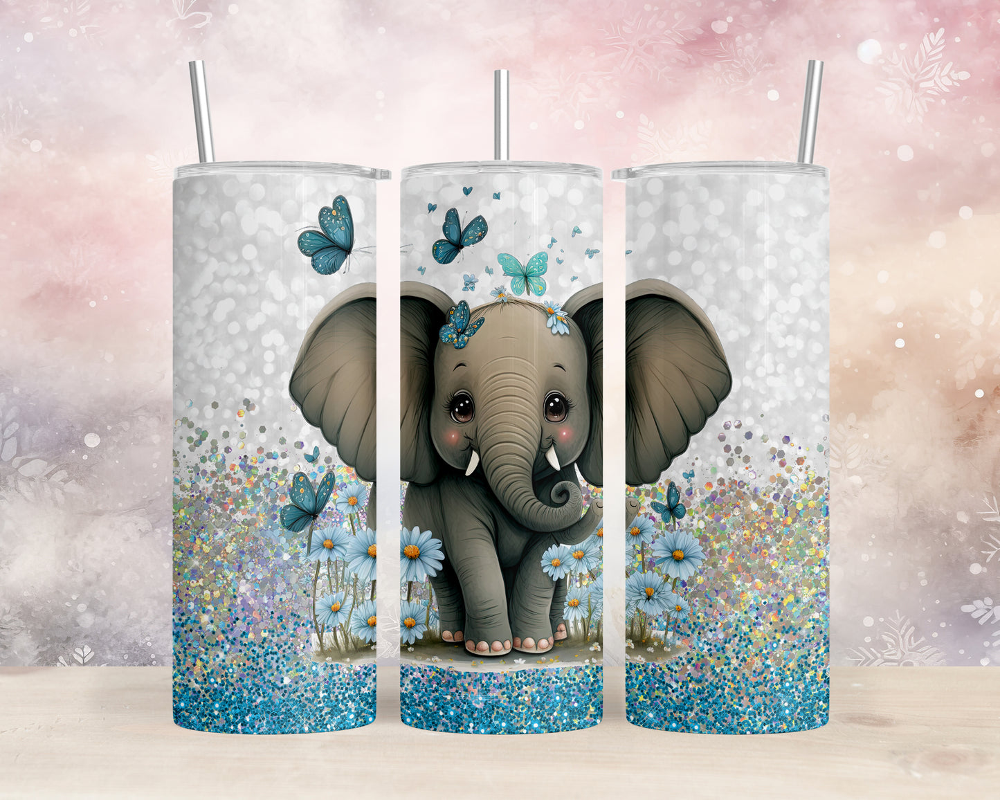 Skinny Tumbler with Straw, 20oz, Elephant, awd-224