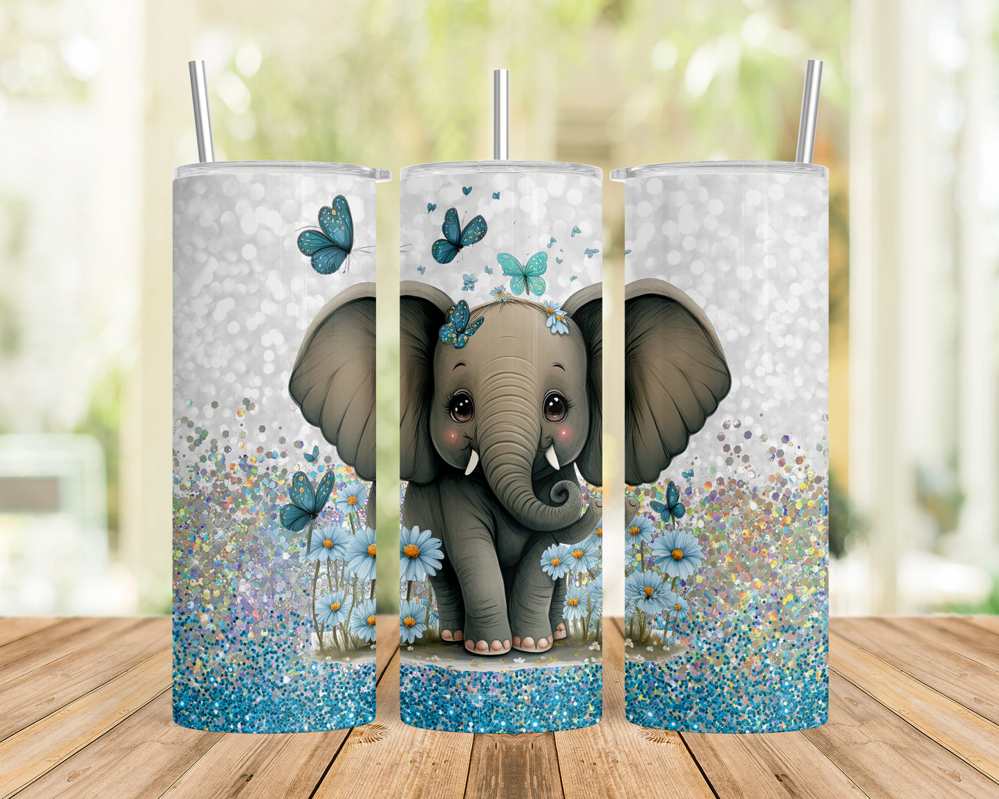 Skinny Tumbler with Straw, 20oz, Elephant, awd-224