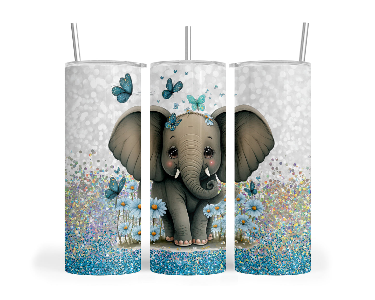 Skinny Tumbler with Straw, 20oz, Elephant, awd-224