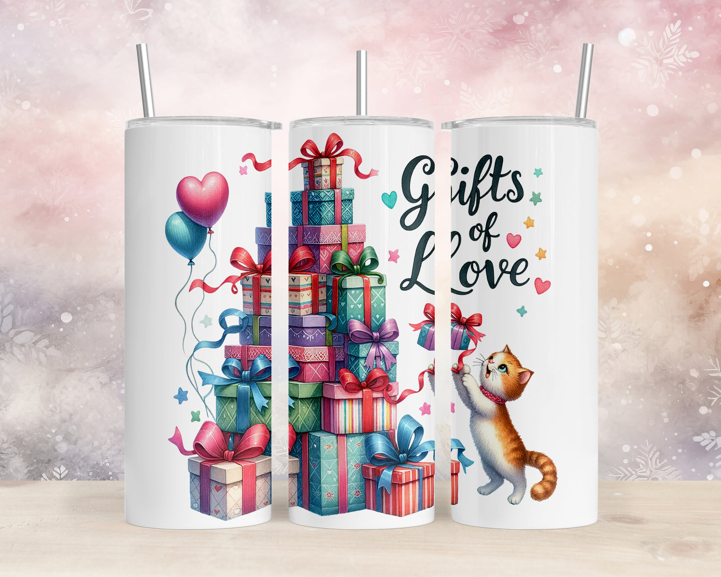 Skinny Tumbler with Straw, 20oz, Gifts of Love, Present Tree, awd-235