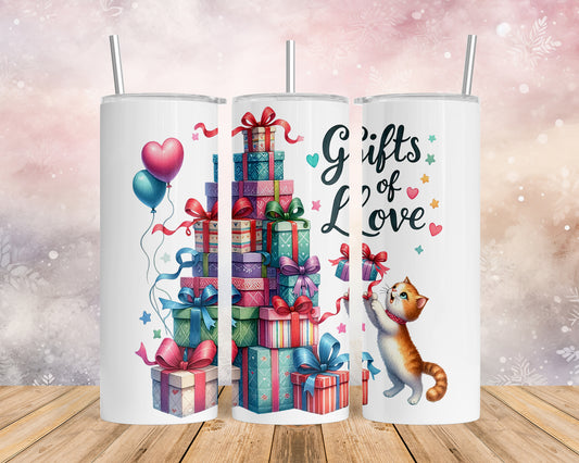 Skinny Tumbler with Straw, 20oz, Gifts of Love, Present Tree, awd-235