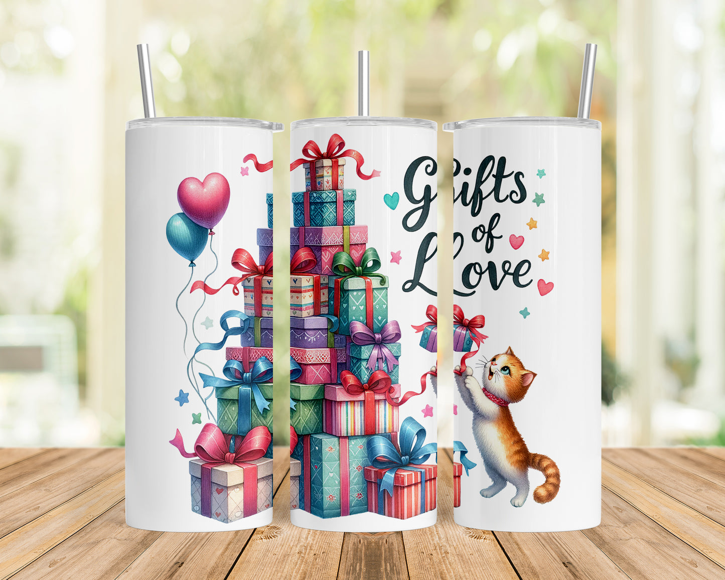 Skinny Tumbler with Straw, 20oz, Gifts of Love, Present Tree, awd-235