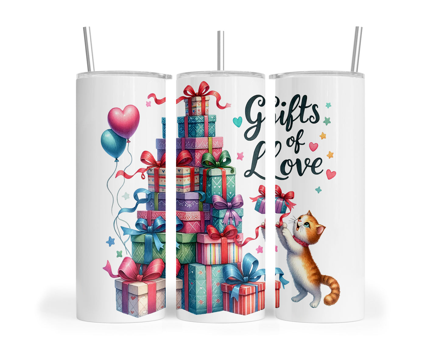 Skinny Tumbler with Straw, 20oz, Gifts of Love, Present Tree, awd-235