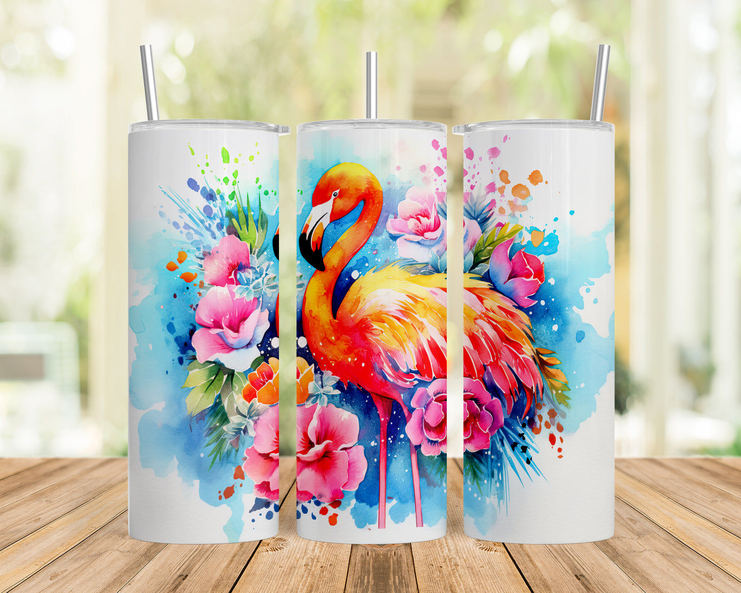 Skinny Tumbler with Straw, 20oz, Flamingo, awd-242