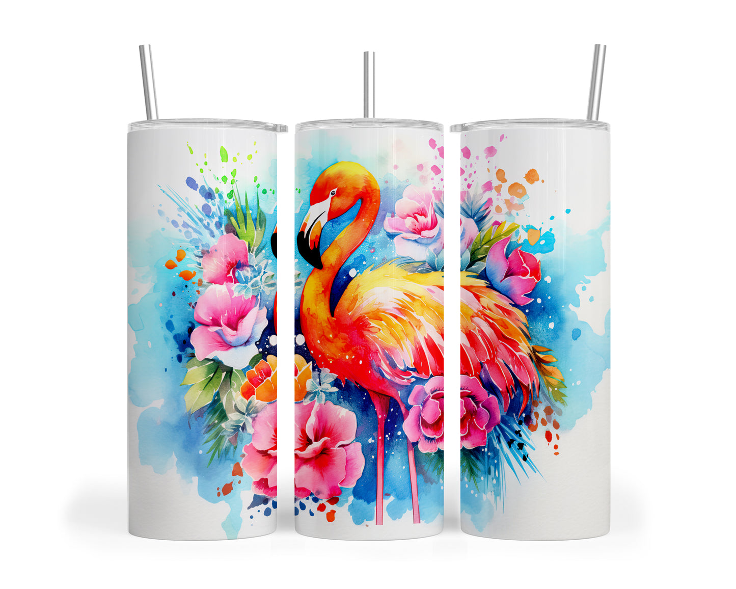 Skinny Tumbler with Straw, 20oz, Flamingo, awd-242