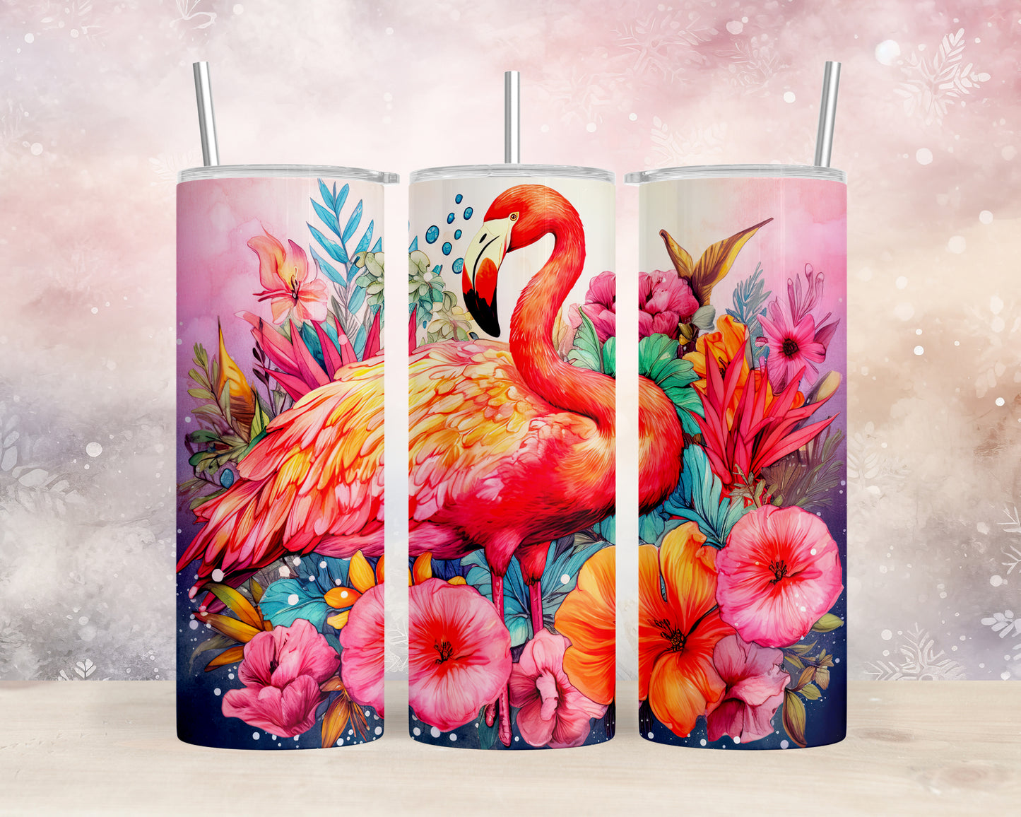 Skinny Tumbler with Straw, 20oz, Flamingo, awd-243