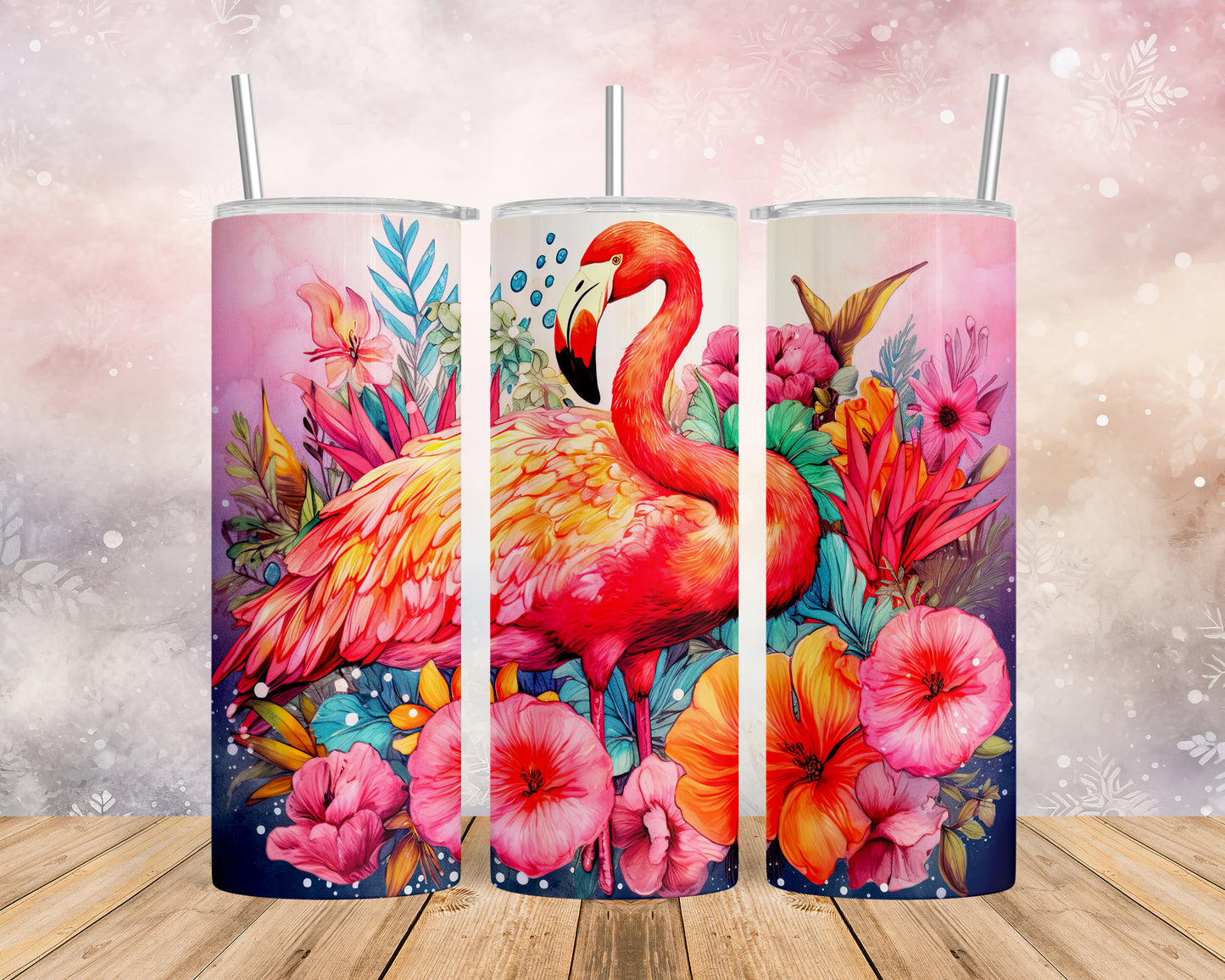 Skinny Tumbler with Straw, 20oz, Flamingo, awd-243