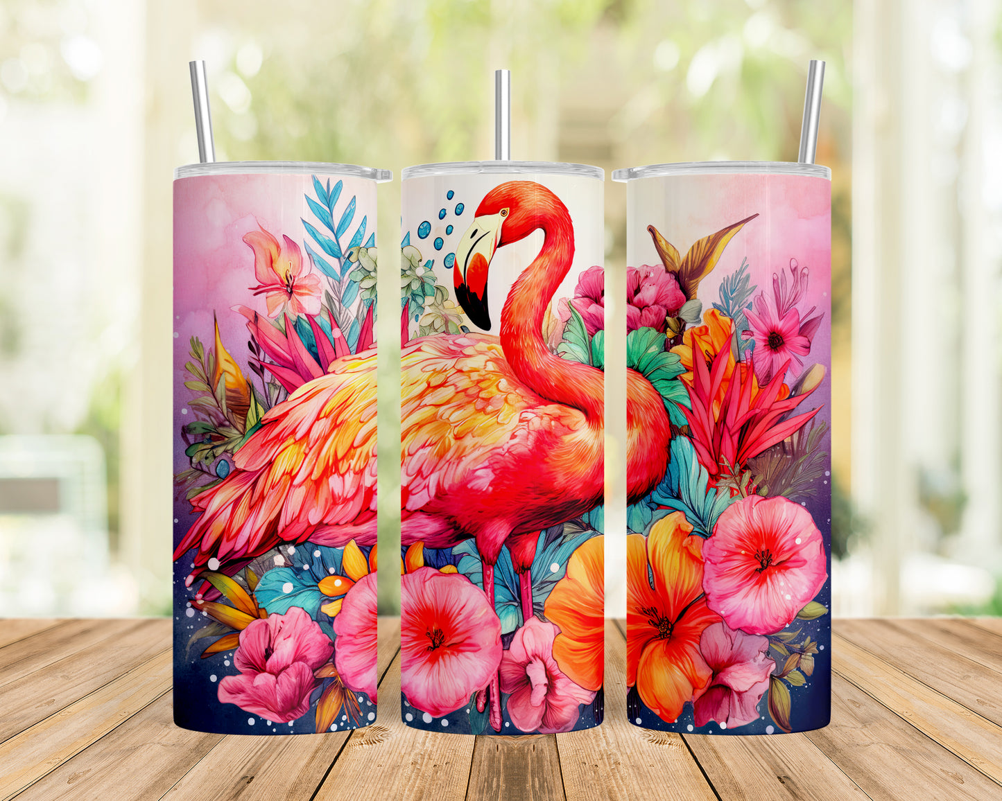 Skinny Tumbler with Straw, 20oz, Flamingo, awd-243