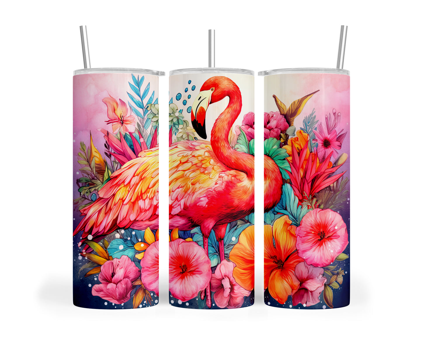 Skinny Tumbler with Straw, 20oz, Flamingo, awd-243