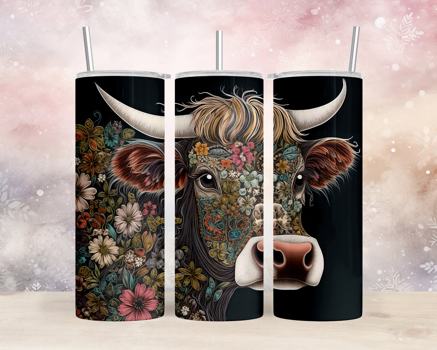 Skinny Tumbler with Straw, 20oz, Highlander Cow, awd-250