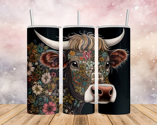 Skinny Tumbler with Straw, 20oz, Highlander Cow, awd-250