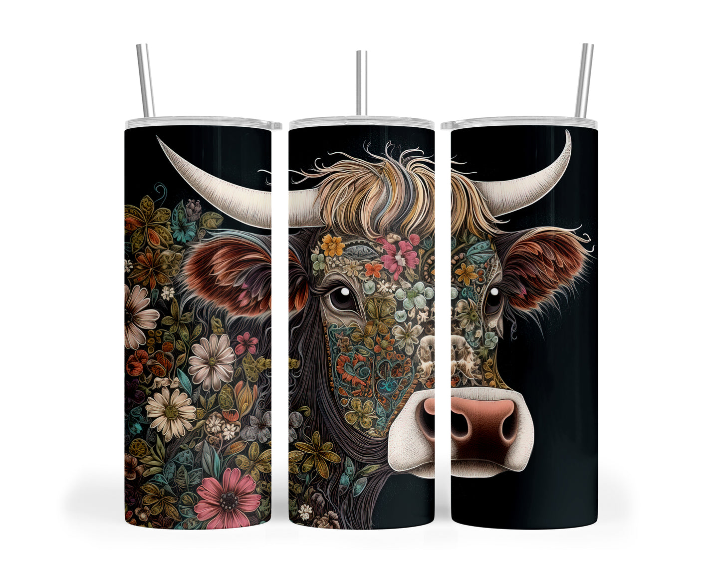 Skinny Tumbler with Straw, 20oz, Highlander Cow, awd-250