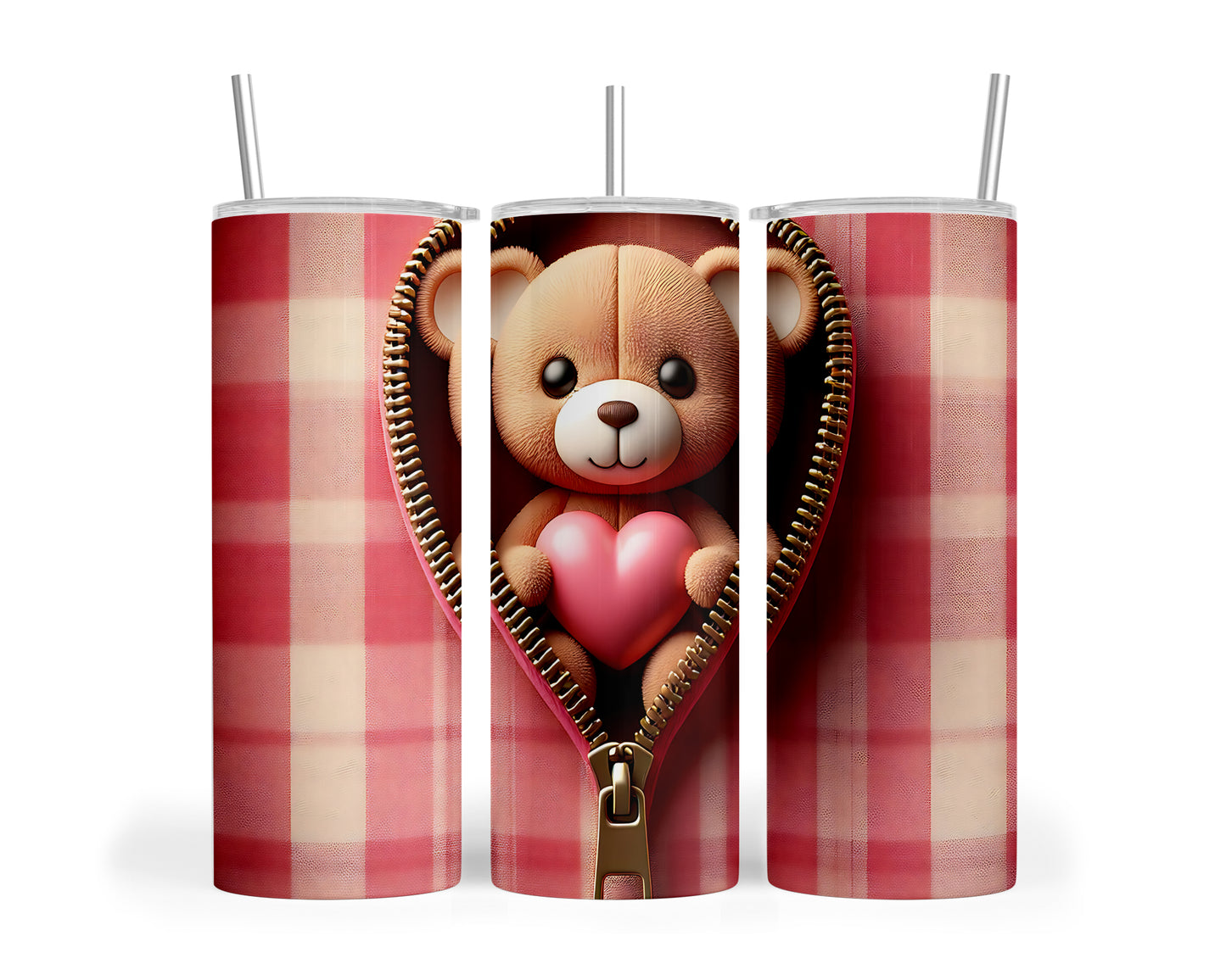 Skinny Tumbler with Straw, 20oz, Bear, Valentines Day, awd-1004