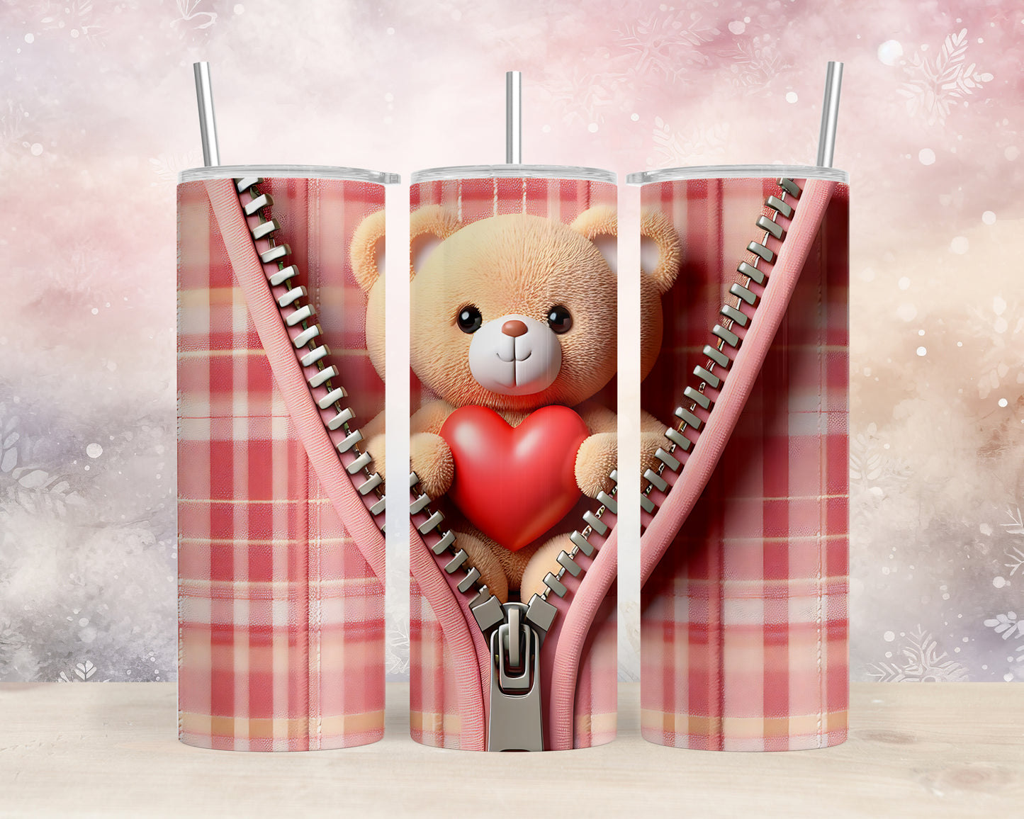 Skinny Tumbler with Straw, 20oz, Bear, Valentines Day, awd-1005